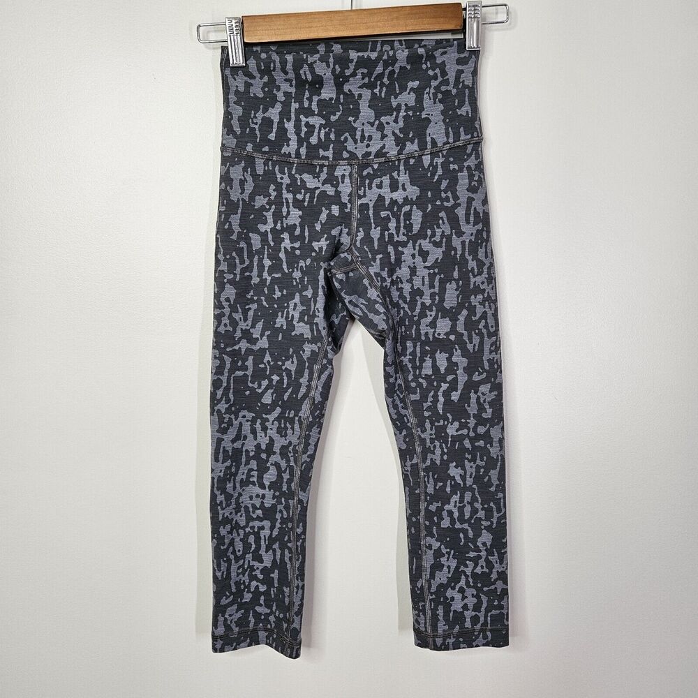 Lululemon Wunder Train High-Rise Crop 21" *Print Heathered PU Black Asphalt Sz 4